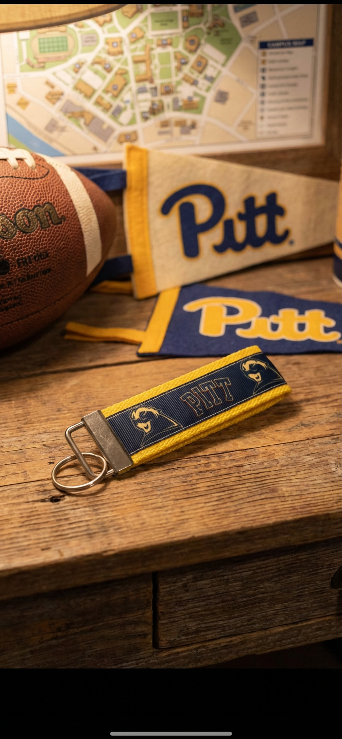 University of Pittsburgh Pitt Keychain – Blue & Gold Wristlet Key Fob – College Football Fan Gift