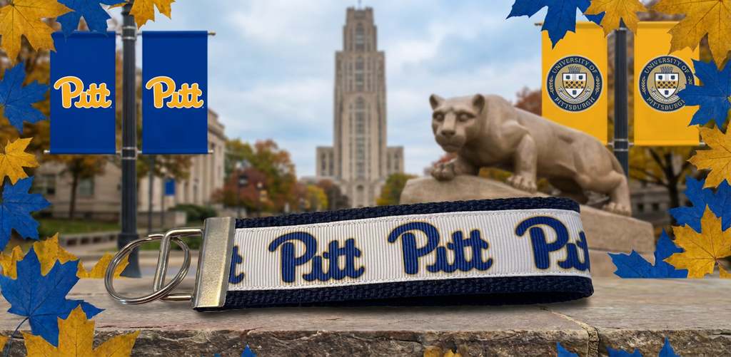 University of Pittsburgh Wristlet Keychain – Pitt Panthers Navy & Gold Fabric Key Fob – College Spirit Gift