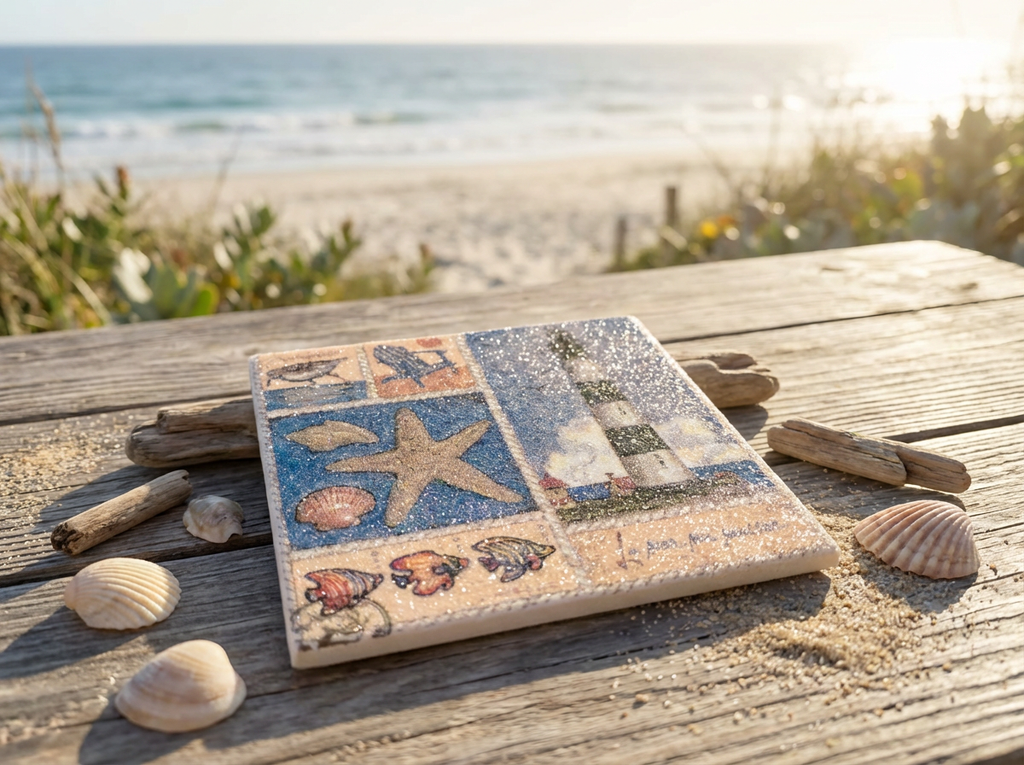 Coastal Lighthouse Coaster Set (Set of 4) | Nautical Beach Decor | Ocean-Inspired Drink Coasters