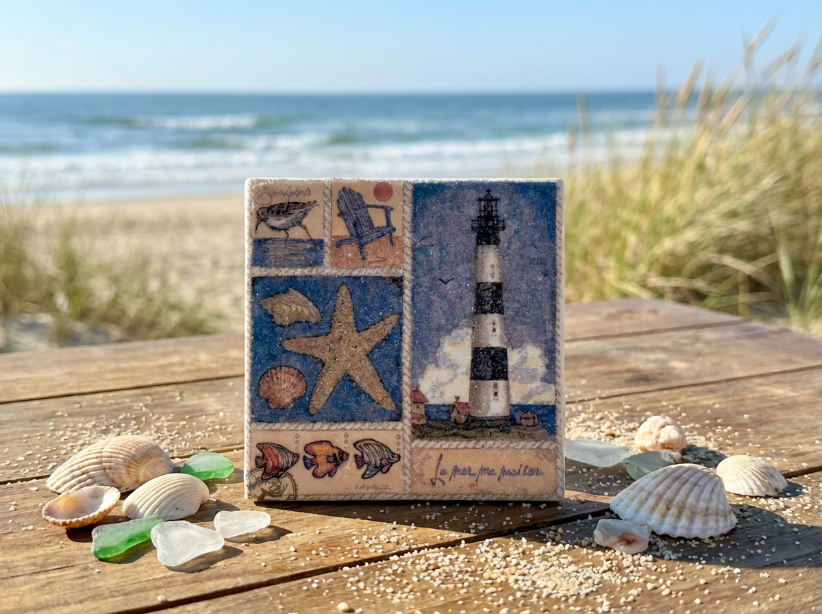 Coastal Lighthouse Coaster Set (Set of 4) | Nautical Beach Decor | Ocean-Inspired Drink Coasters