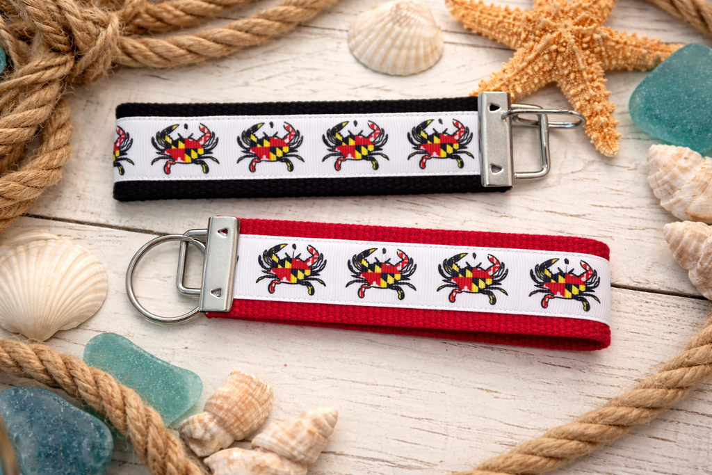 🦀 Maryland Crab Wristlet Keychain — Ocean City / Baltimore Charm — Maryland Flag Crab Key Fob — Nautical Keychain — MD Gift