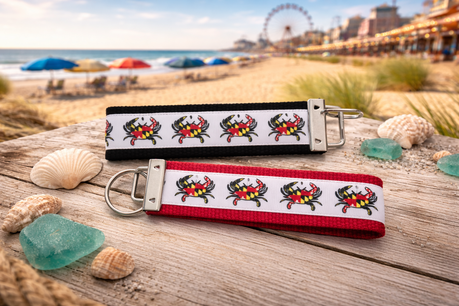 🦀 Maryland Crab Wristlet Keychain — Ocean City / Baltimore Charm — Maryland Flag Crab Key Fob — Nautical Keychain — MD Gift