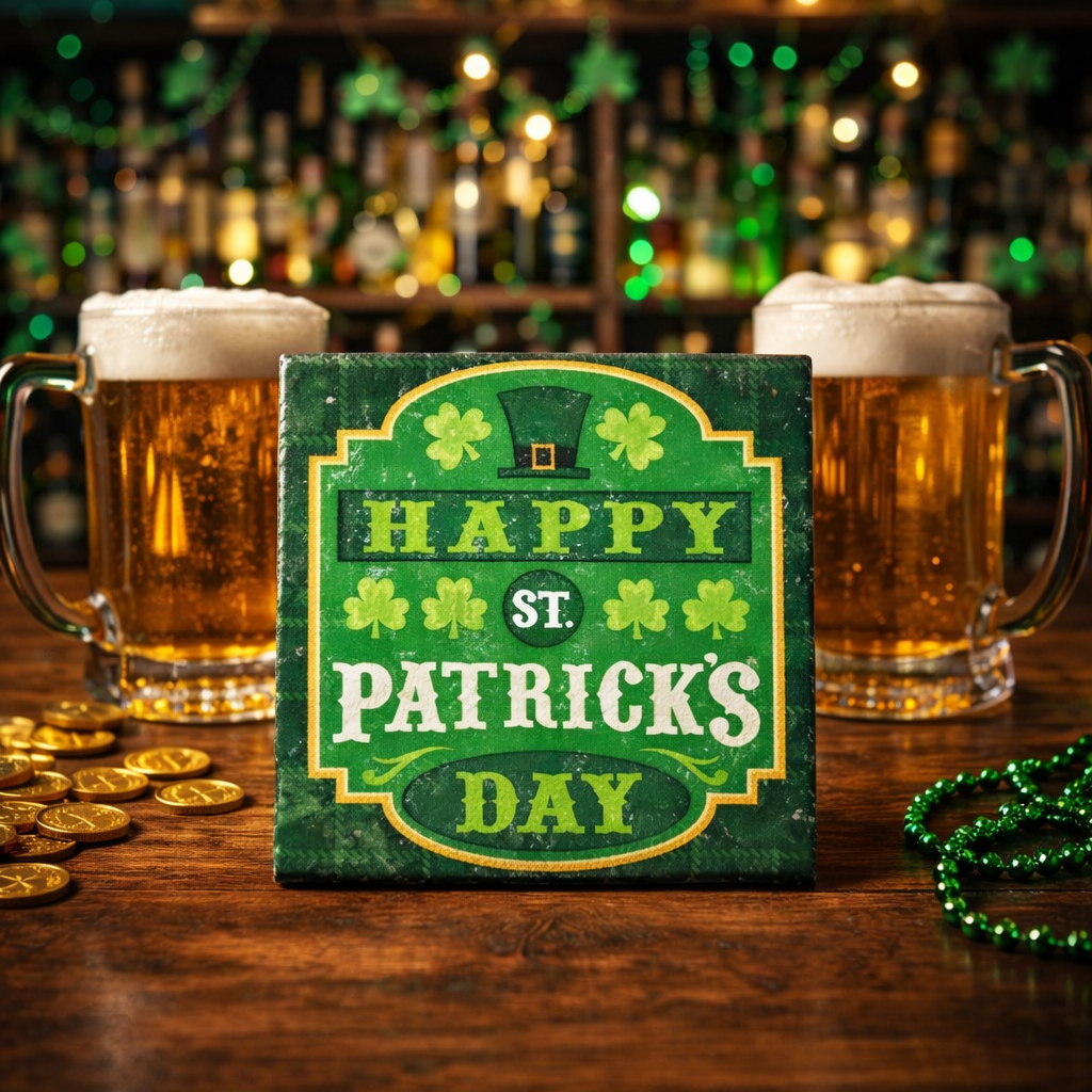 🍀 St. Patrick’s Day Ceramic Coasters — Set of 4 Waterproof Drink Coasters 🍀