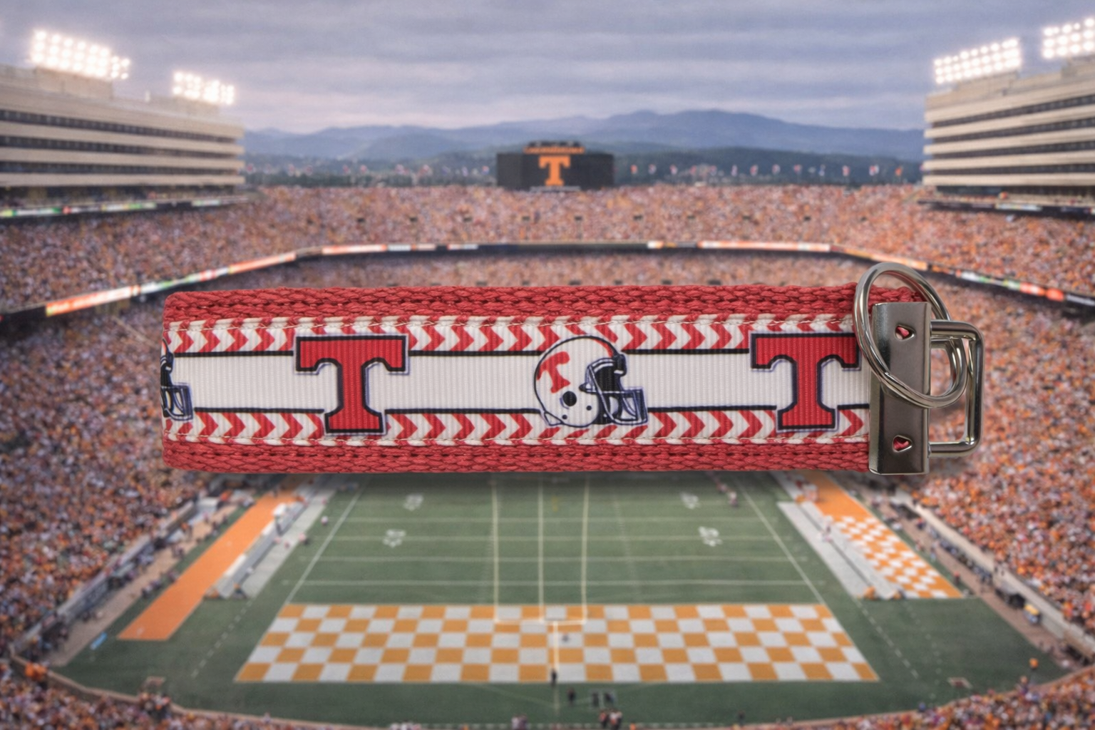 🏈 University of Tennessee Inspired Football Keychain — Volunteers Orange T Wristlet — Game Day Key Fob — UT Fan Gift — Tennessee Football Accessory