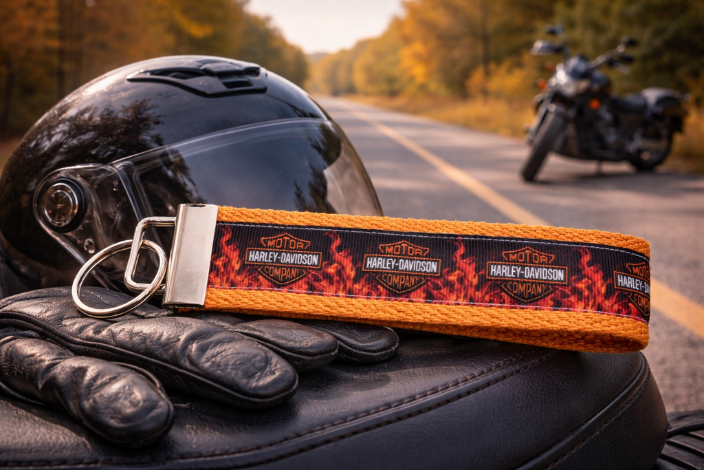 Harley Davidson Flame Keychain | Motorcycle Key Fob | Biker Keychain | Harley Rider Gift | Orange Wristlet Keychain