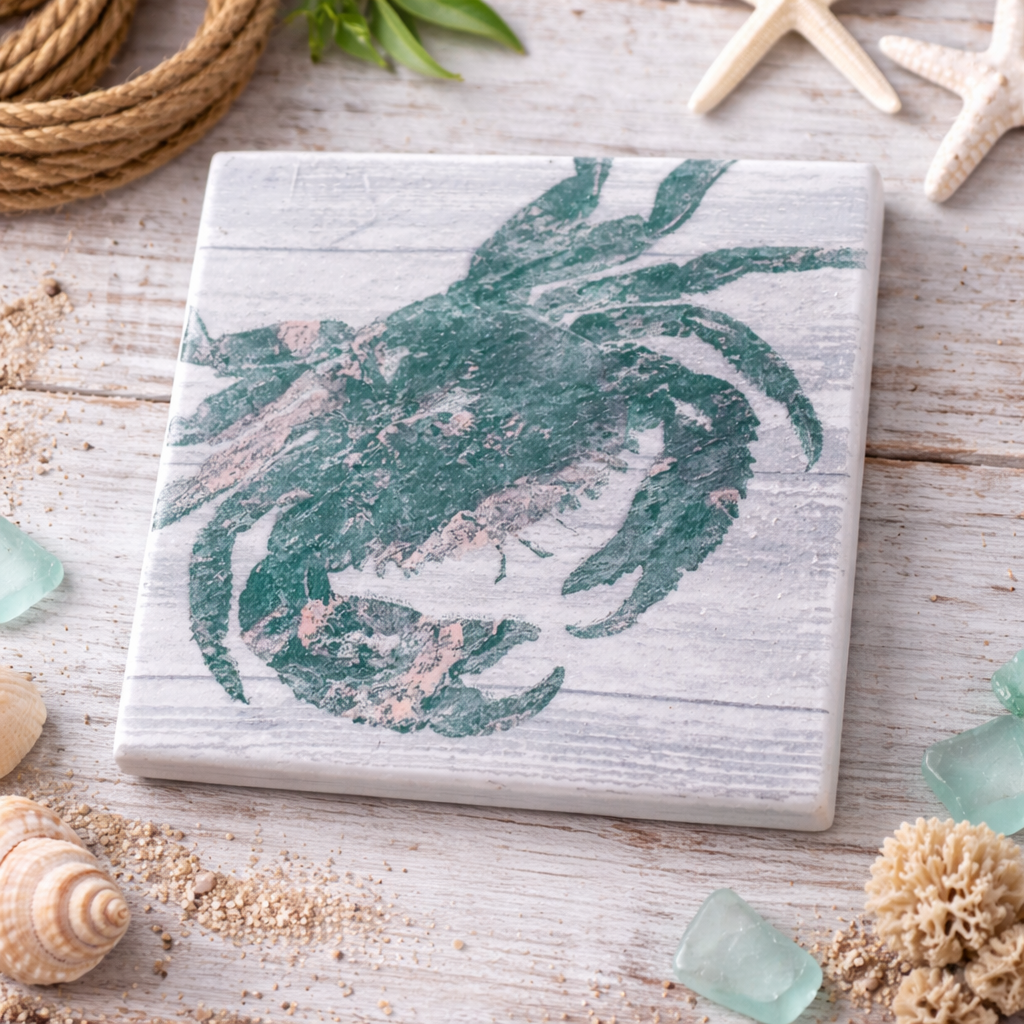 Maryland Crab Coasters – Set of 4 | Coastal Crab Ceramic Coasters | Maryland Decor | Beach House Drink Coasters | Chesapeake Bay Gift | Nautical Bar Decor