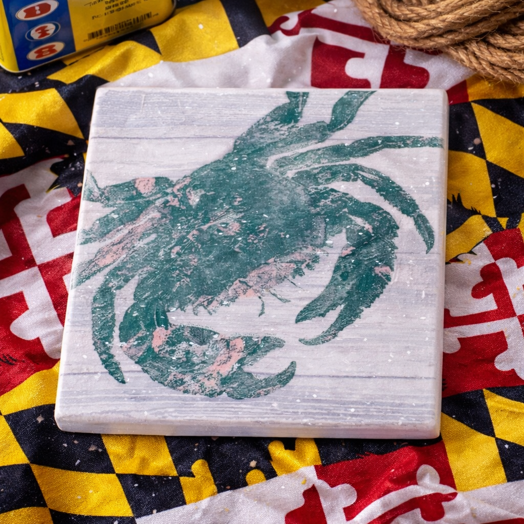 Maryland Crab Coasters – Set of 4 | Coastal Crab Ceramic Coasters | Maryland Decor | Beach House Drink Coasters | Chesapeake Bay Gift | Nautical Bar Decor