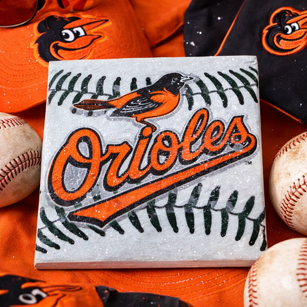 Baltimore Orioles Coasters – Set of 4 | Orioles Baseball Drink Coasters | Baltimore Baseball Fan Gift | Ceramic Waterproof Coasters | Sports Bar Decor