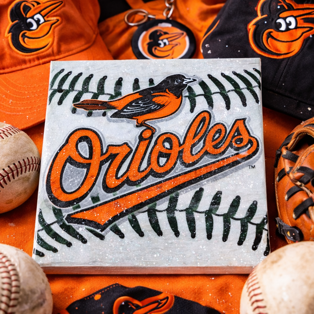 Baltimore Orioles Coasters – Set of 4 | Orioles Baseball Drink Coasters | Baltimore Baseball Fan Gift | Ceramic Waterproof Coasters | Sports Bar Decor
