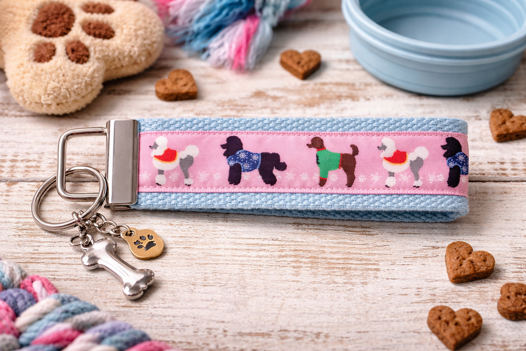 Poodle Wristlet Keychain | Dog Lover Keychain | Poodle Gift | Cute Dog Wristlet | Fabric Key Fob | Pet Lover Gift | Poodle Accessory