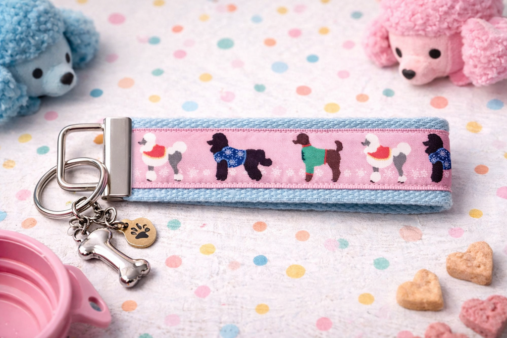 Poodle Wristlet Keychain | Dog Lover Keychain | Poodle Gift | Cute Dog Wristlet | Fabric Key Fob | Pet Lover Gift | Poodle Accessory