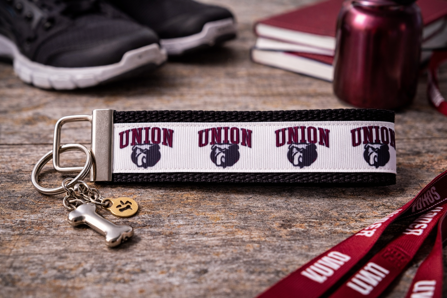Union Bulldogs Wristlet Keychain | Union College Key Fob | Bulldogs Fan Gift | College Team Keychain | School Spirit Wristlet | Maroon Bulldogs Keychain