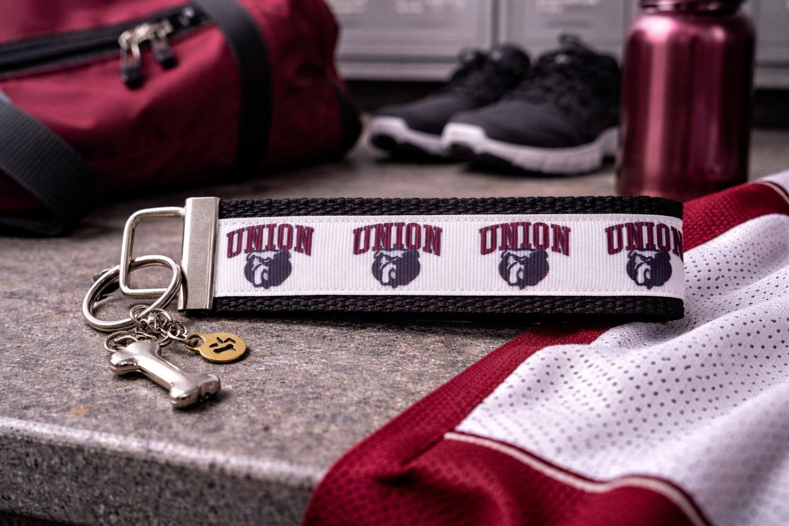 Union Bulldogs Wristlet Keychain | Union College Key Fob | Bulldogs Fan Gift | College Team Keychain | School Spirit Wristlet | Maroon Bulldogs Keychain
