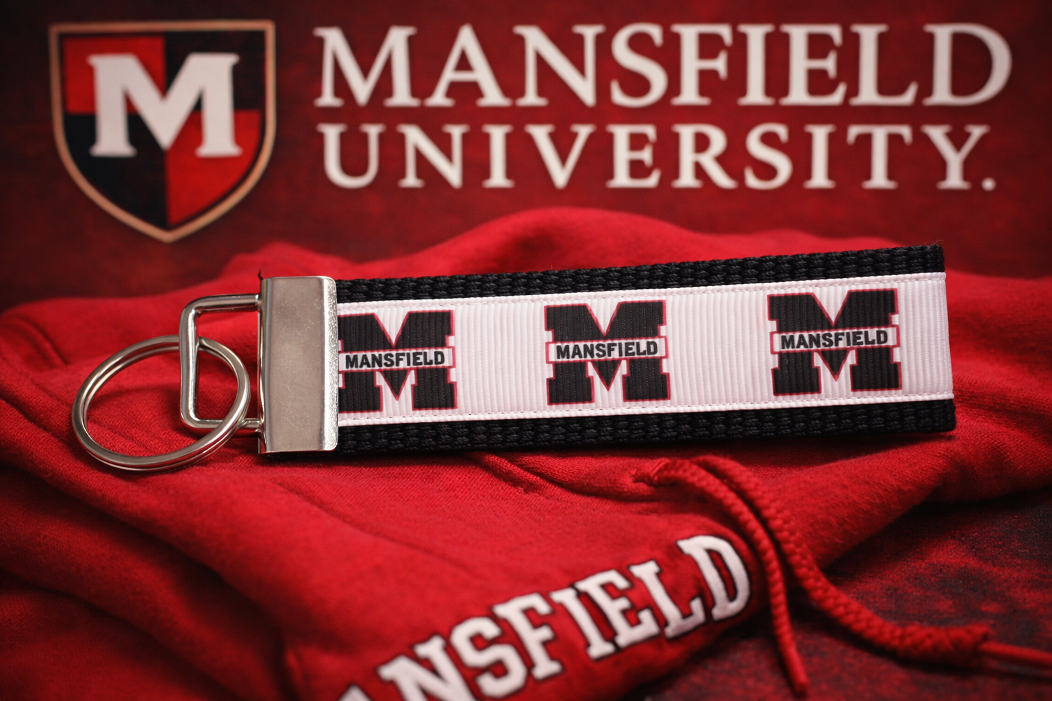 Mansfield University Keychain | Mansfield Mounties Wristlet Key Fob | College Keychain Gift | Mansfield PA School Spirit | Handmade Key Holder