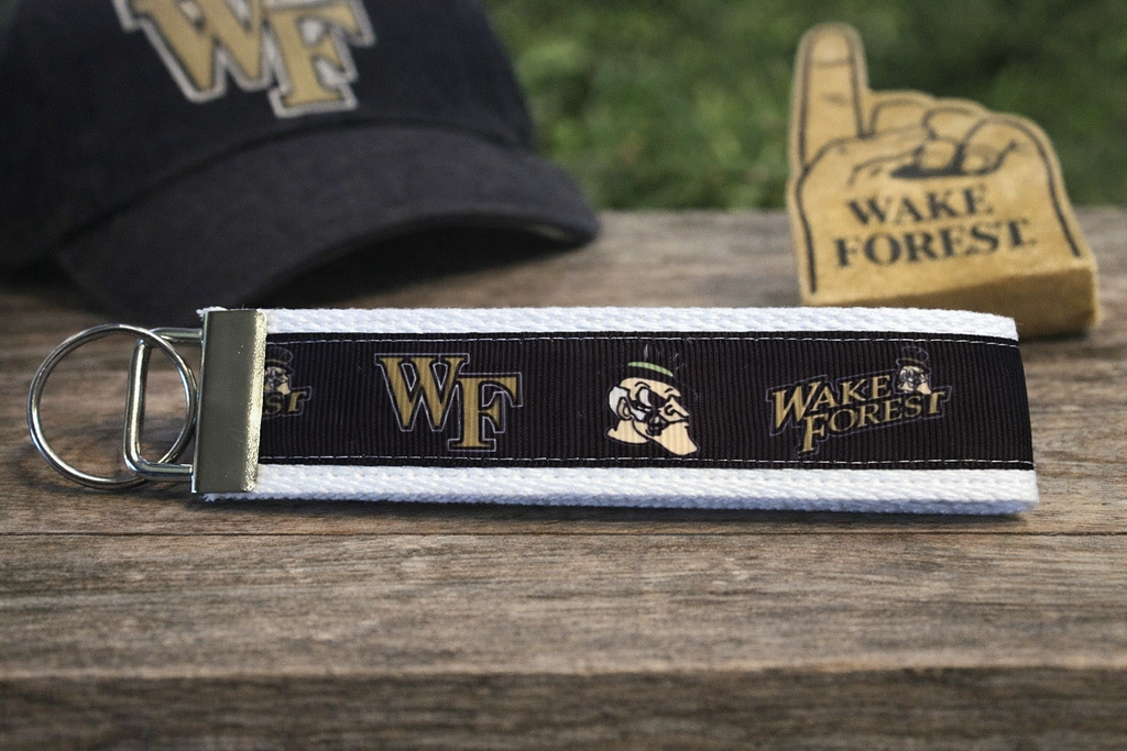 Black and White Wake Forest Cotton Webbing Keychain/ Keyfob/ Wristlet