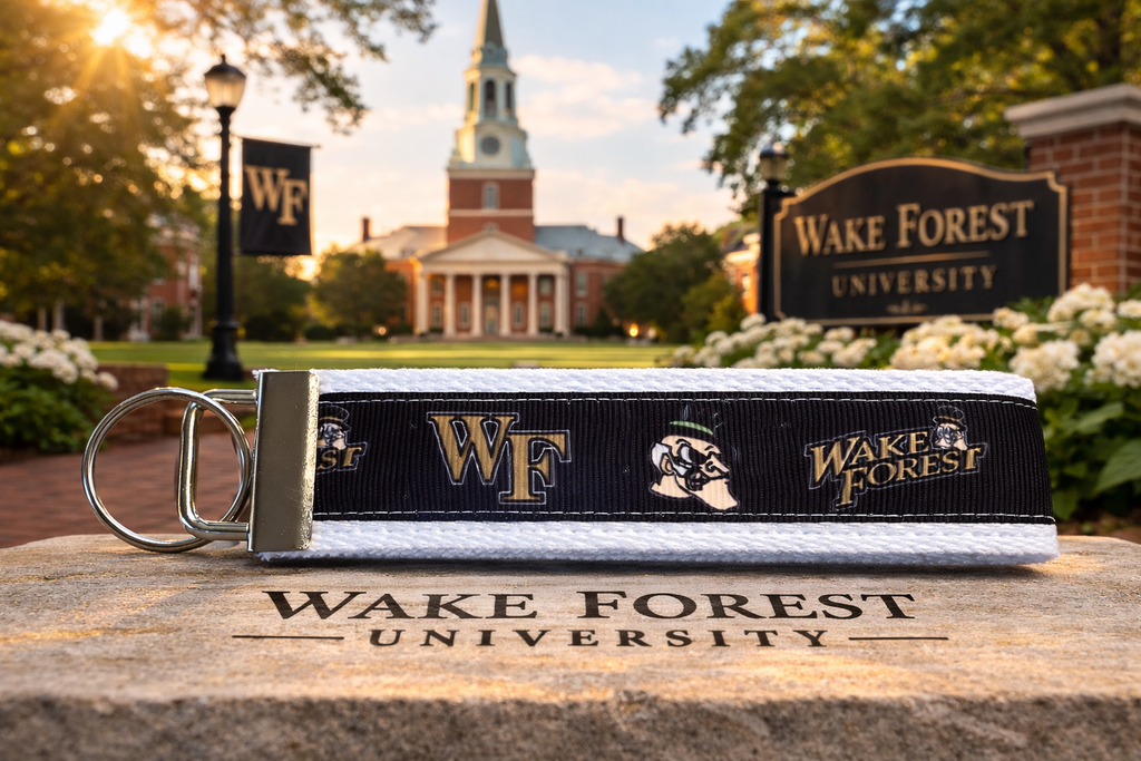 Black and White Wake Forest Cotton Webbing Keychain/ Keyfob/ Wristlet