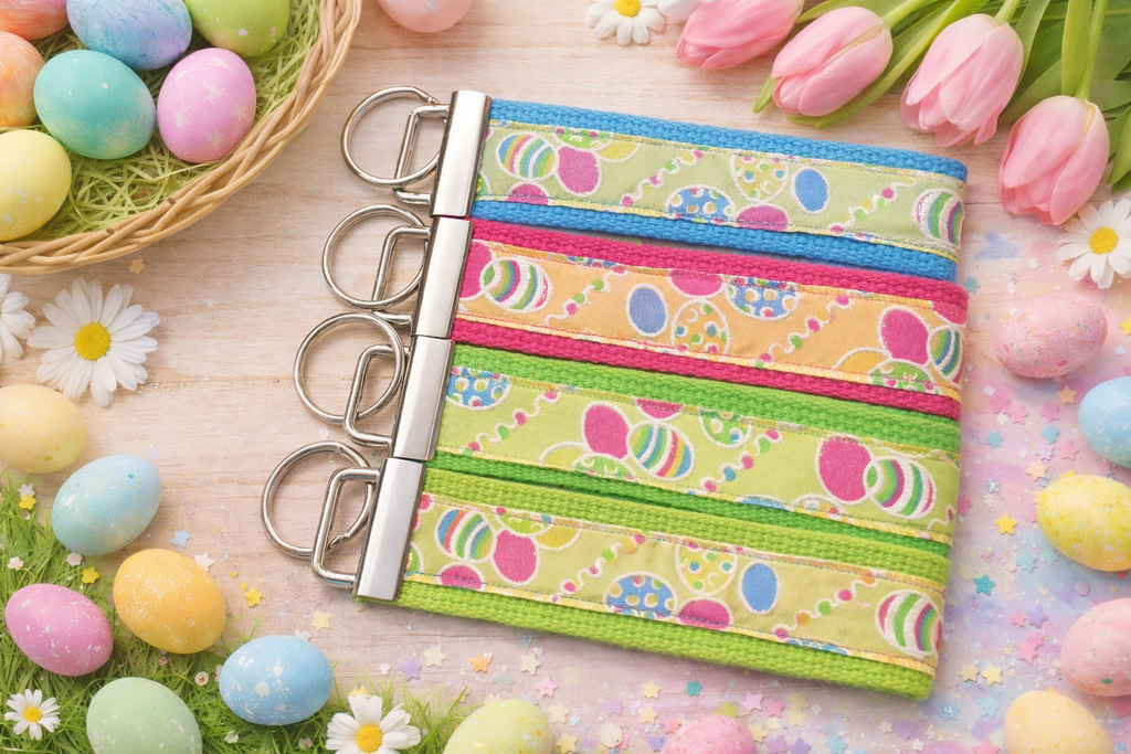 Easter Egg Keychain – Spring Wristlet Key Fob – Handmade Easter Basket Stuffer – Colorful Egg Fabric Key Holder – Teacher Gift – Lacey Grace Boutique