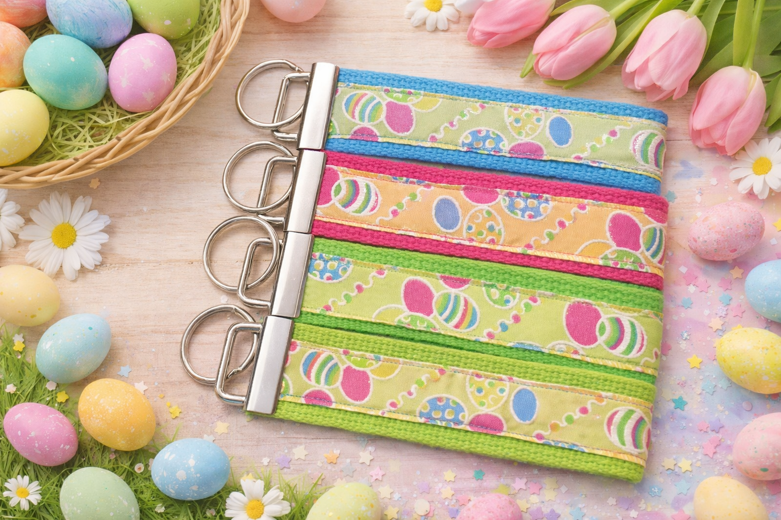 Easter Egg Keychain – Spring Wristlet Key Fob – Handmade Easter Basket Stuffer – Colorful Egg Fabric Key Holder – Teacher Gift – Lacey Grace Boutique