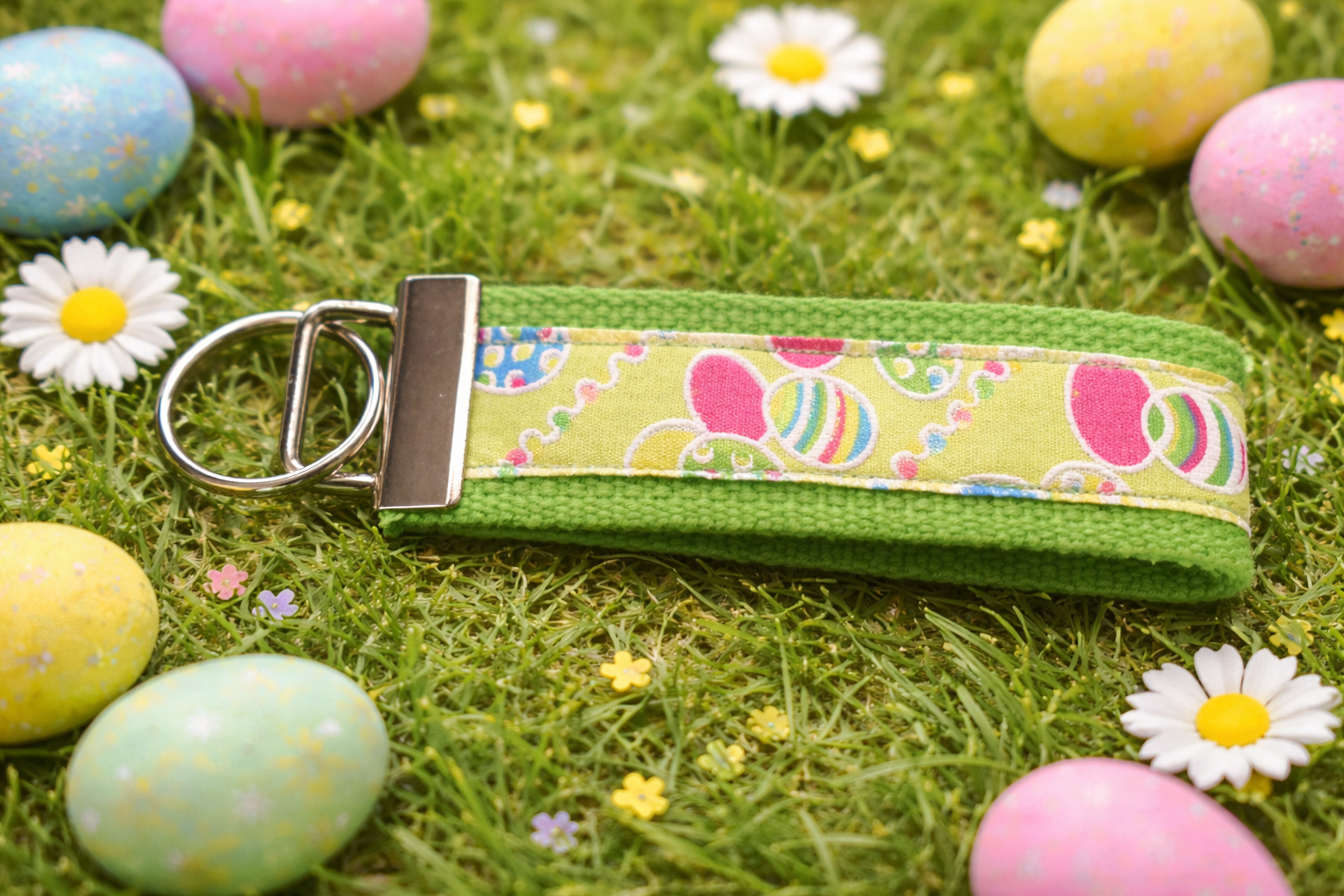 Easter Egg Keychain – Spring Wristlet Key Fob – Handmade Easter Basket Stuffer – Colorful Egg Fabric Key Holder – Teacher Gift – Lacey Grace Boutique