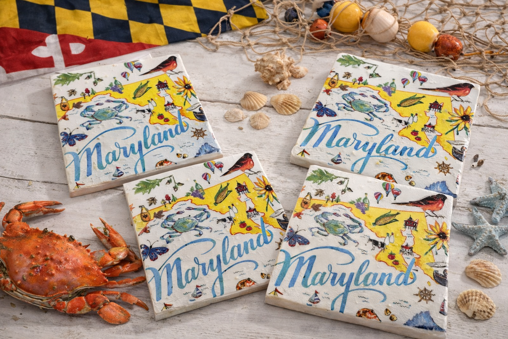 Maryland Ceramic Coaster – Chesapeake Bay Crab | Handmade Coastal Home Decor | Maryland Gift | Housewarming | Nautical Bar Decor