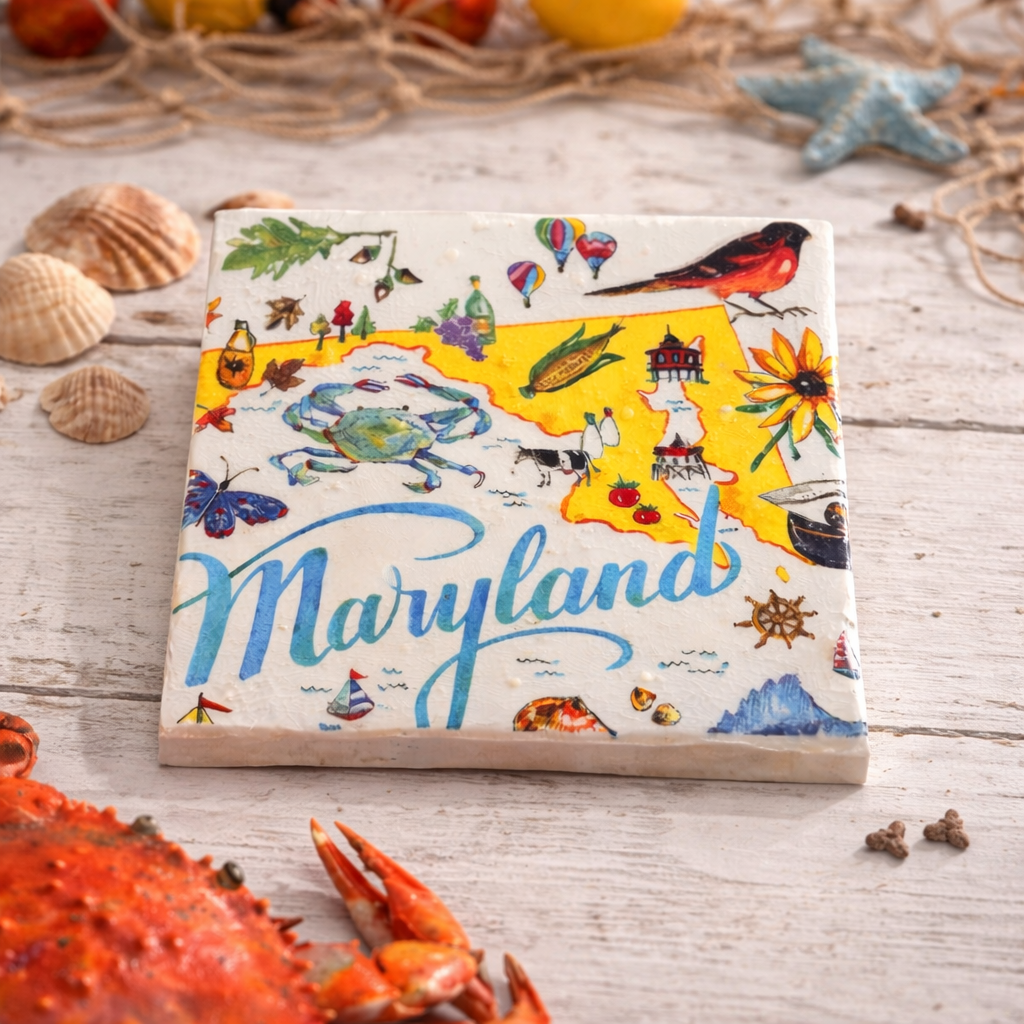 Maryland Ceramic Coaster – Chesapeake Bay Crab | Handmade Coastal Home Decor | Maryland Gift | Housewarming | Nautical Bar Decor