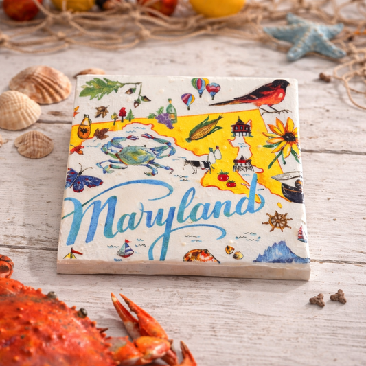 Maryland Ceramic Coaster – Chesapeake Bay Crab | Handmade Coastal Home Decor | Maryland Gift | Housewarming | Nautical Bar Decor