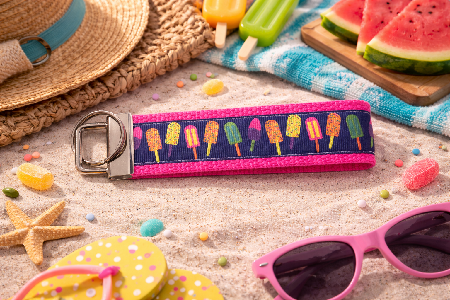 Colorful Popsicle Wristlet Keychain – Summer Keychain | Ice Cream Lover Gift | Cute Fabric Keychain | Popsicle Key Fob | Summer Accessories