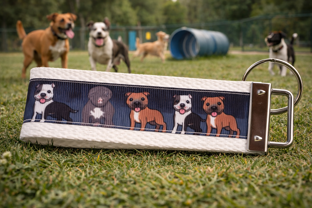 Pitbull Dog Keychain Wristlet | Dog Lover Gift | Handmade Fabric Key Fob | Dog Park Style Keychain | Cute Pit Bull Accessories