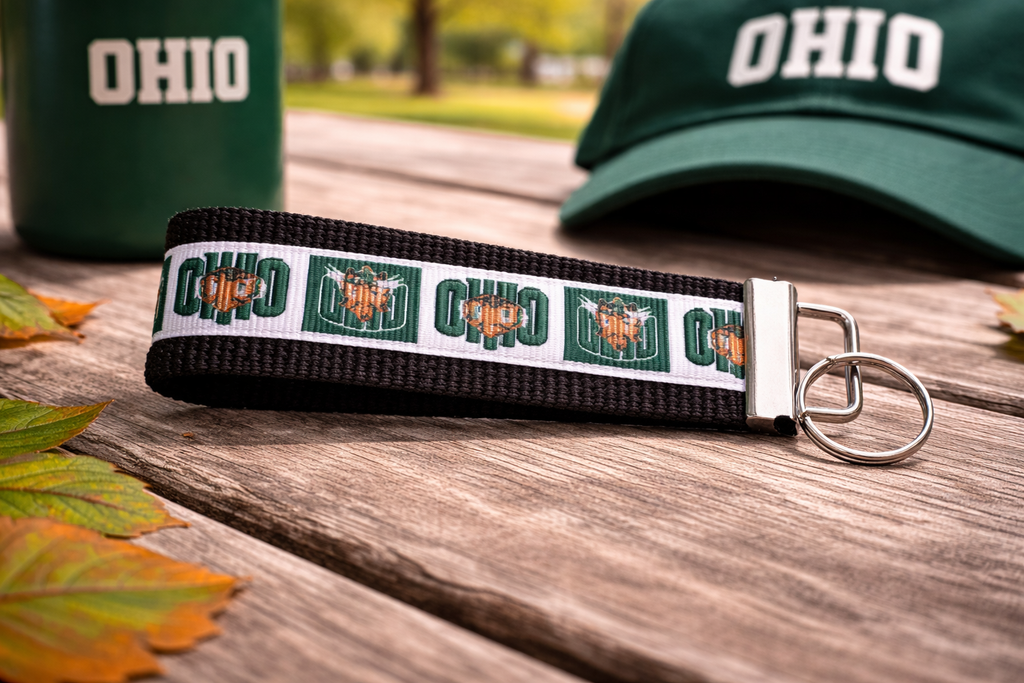 Ohio University Keychain – OHIO Bobcats Wristlet Key Fob – Green College Strap – Athens OH Gift – Student & Alumni Accessory