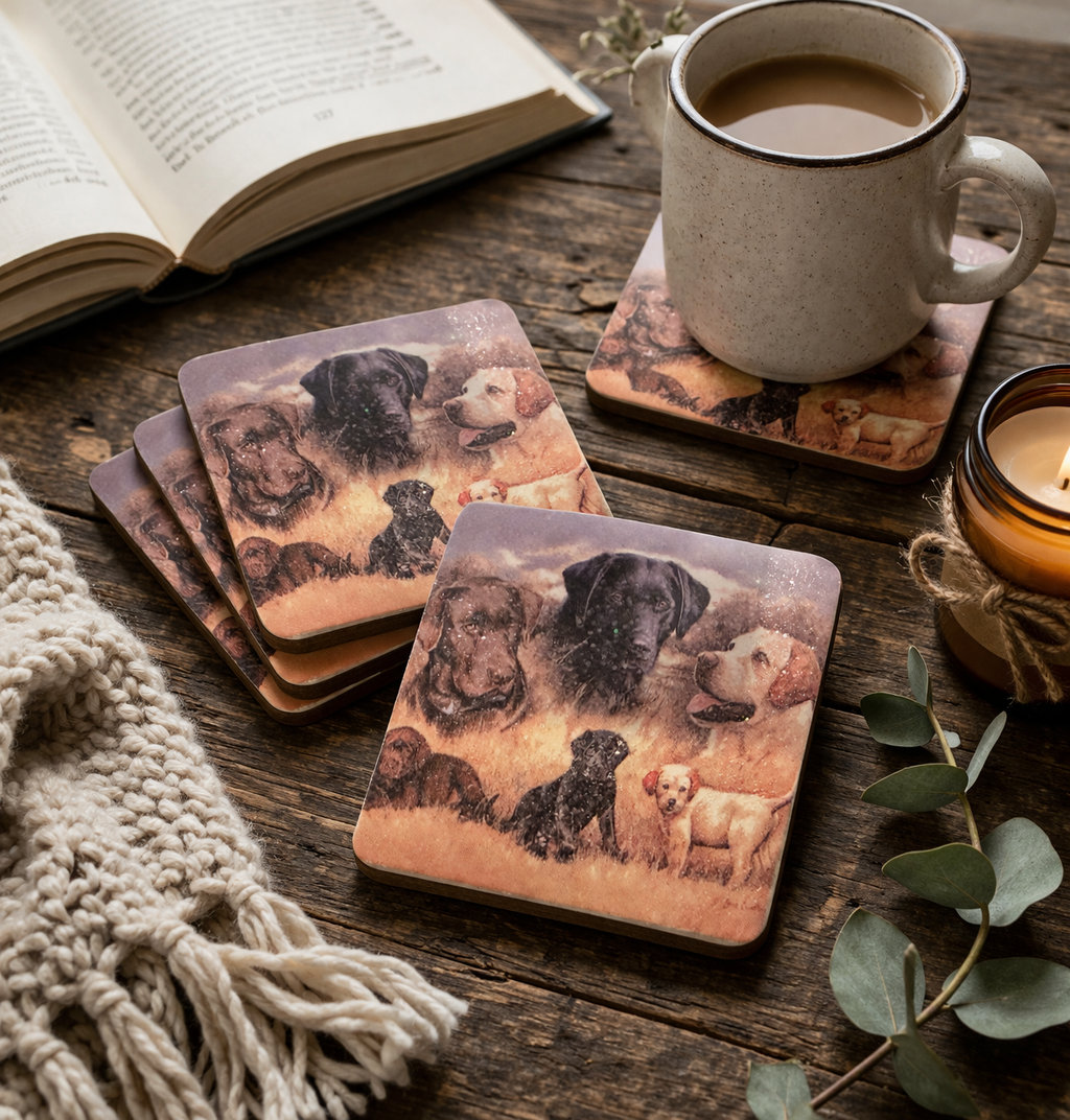 🐾 Labrador Retriever Coaster Set – Rustic Dog Lover Gift – Farmhouse Style Stone Coasters (Set of 4)