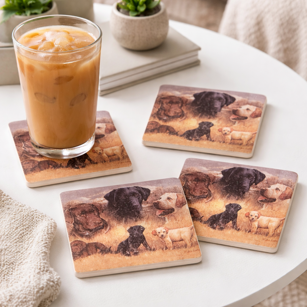 🐾 Labrador Retriever Coaster Set – Rustic Dog Lover Gift – Farmhouse Style Stone Coasters (Set of 4)