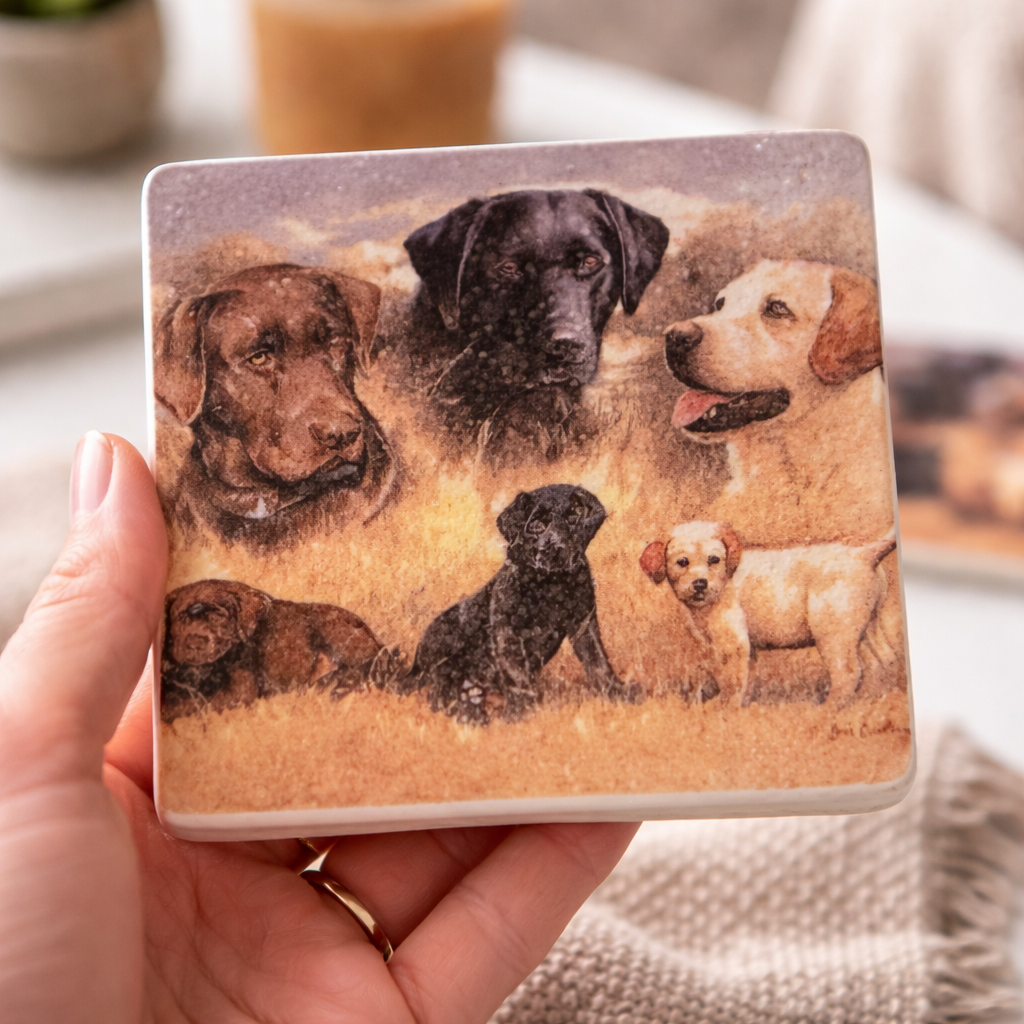 🐾 Labrador Retriever Coaster Set – Rustic Dog Lover Gift – Farmhouse Style Stone Coasters (Set of 4)