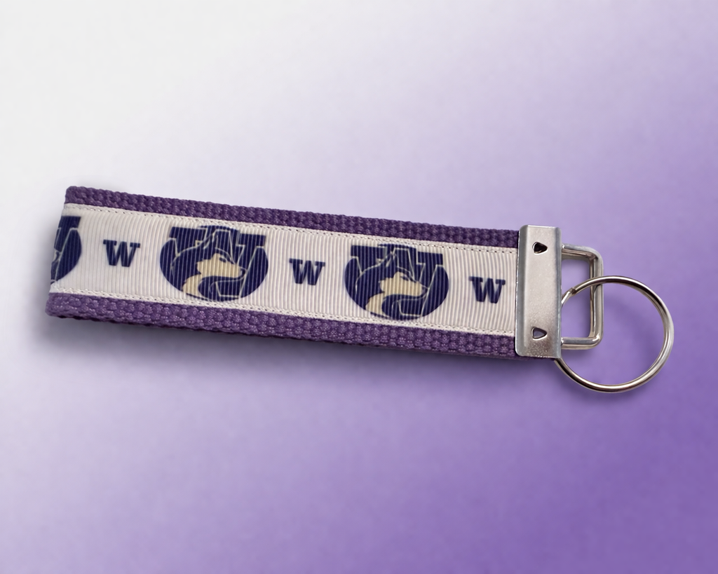 University of Washington Huskies Keychain Wristlet | Purple UW Fabric Key Fob | Game Day Accessory | Handmade Wrist Strap