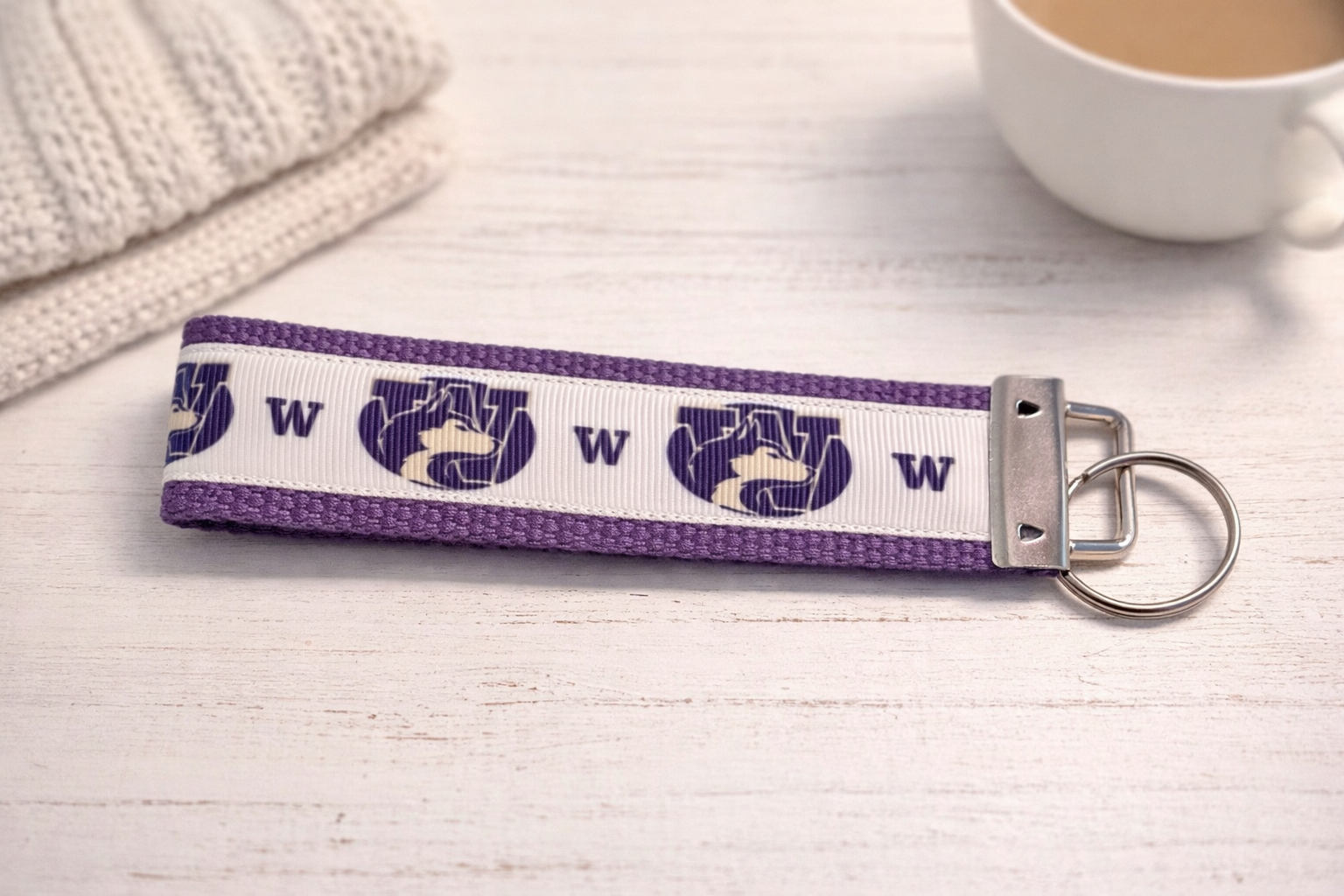 University of Washington Huskies Keychain Wristlet | Purple UW Fabric Key Fob | Game Day Accessory | Handmade Wrist Strap