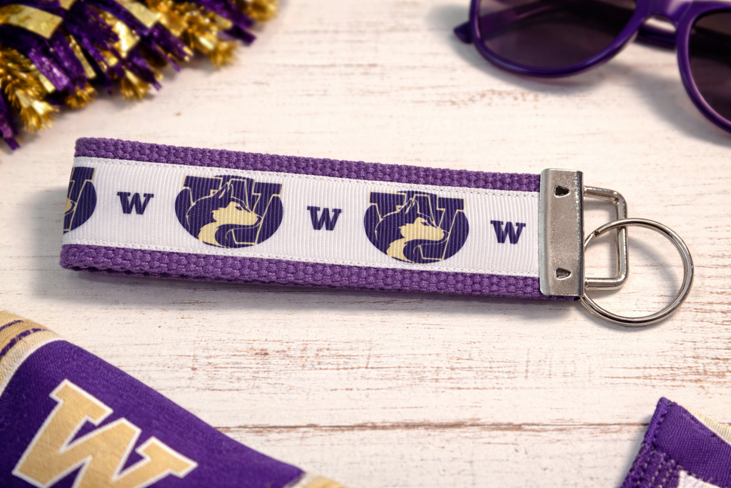 University of Washington Huskies Keychain Wristlet | Purple UW Fabric Key Fob | Game Day Accessory | Handmade Wrist Strap