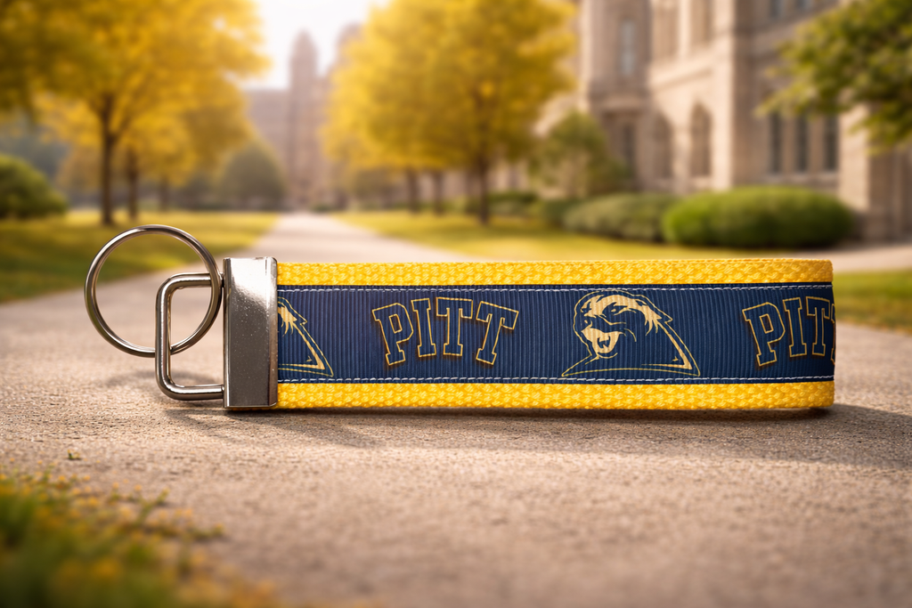 🟡 University of Pittsburgh “Pitt” Keychain Wristlet – Navy & Gold Panthers Key Fob
