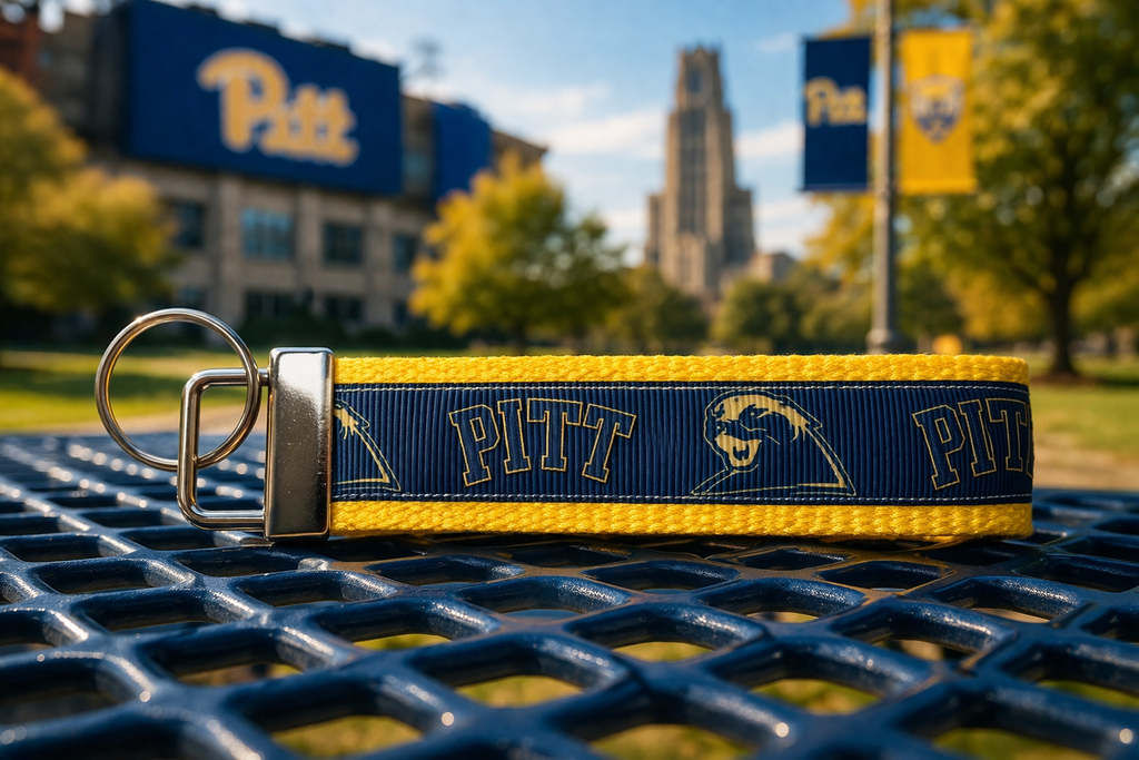 🟡 University of Pittsburgh “Pitt” Keychain Wristlet – Navy & Gold Panthers Key Fob