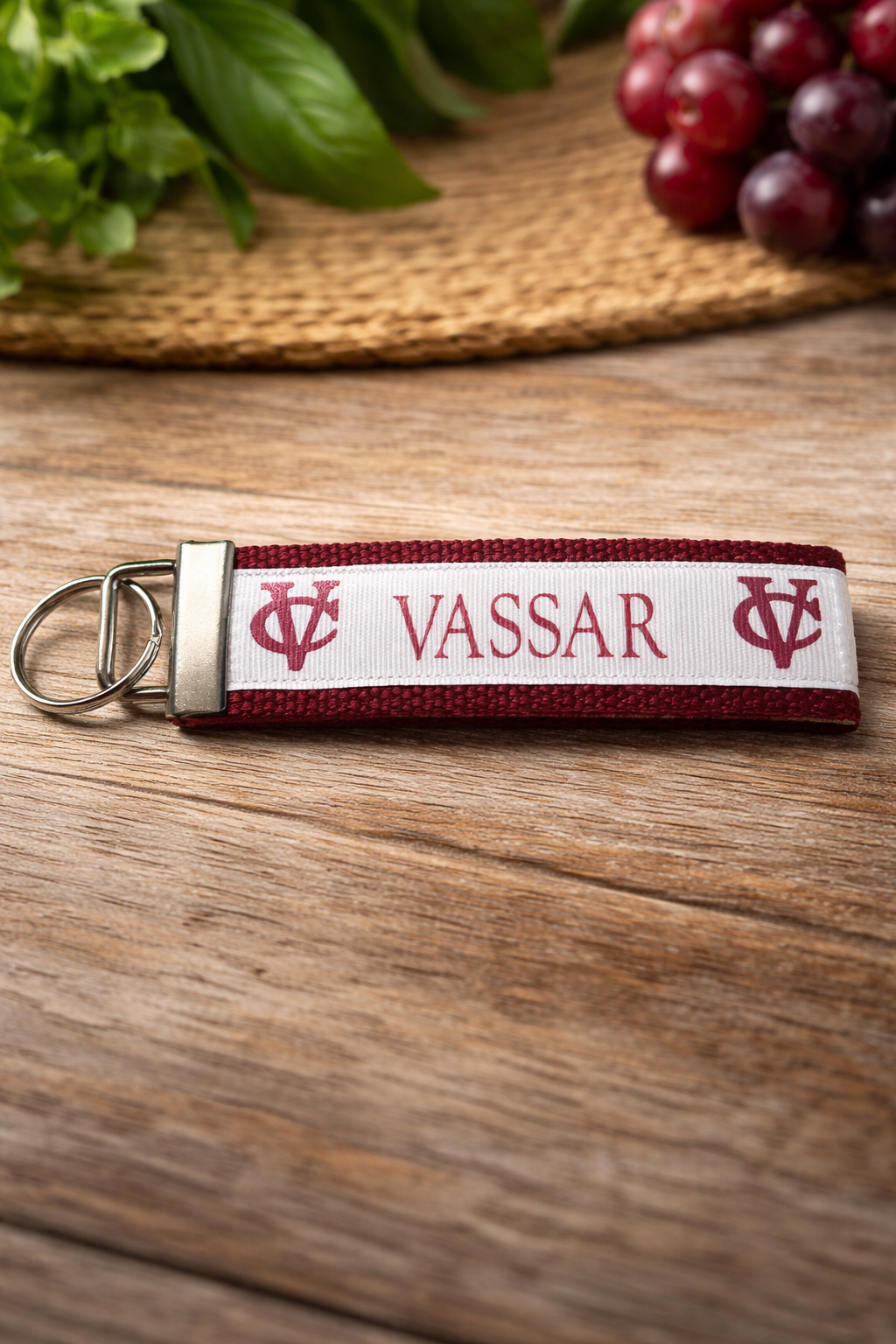 Vassar College Keychain | VC Logo Wristlet Key Fob | Preppy Ivy League Gift | College Accessories | Alumni Gift | Burgundy Keychain