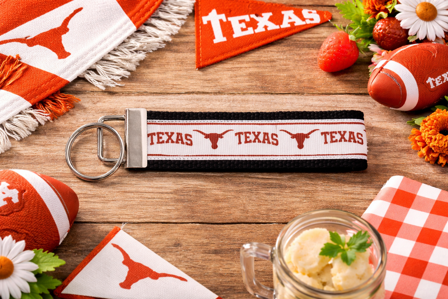Texas Longhorns Keychain, Football Key Fob, College Sports Wristlet, Texas Fan Gift, Game Day Accessory, Longhorns Keychain