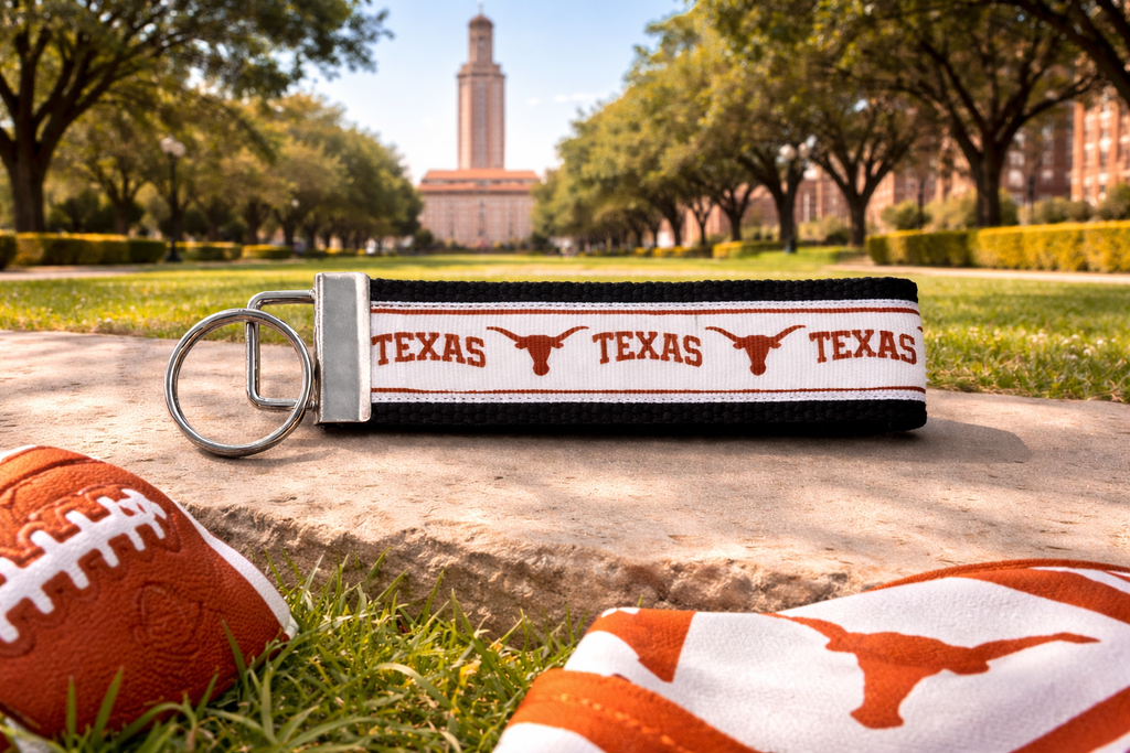 Texas Longhorns Keychain, Football Key Fob, College Sports Wristlet, Texas Fan Gift, Game Day Accessory, Longhorns Keychain