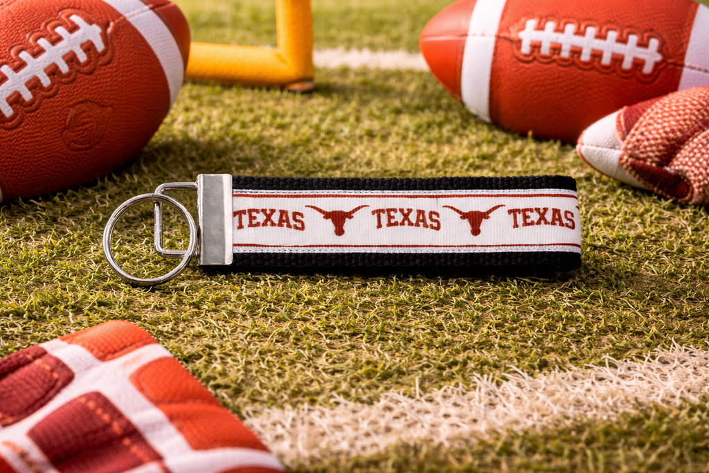 Texas Longhorns Keychain, Football Key Fob, College Sports Wristlet, Texas Fan Gift, Game Day Accessory, Longhorns Keychain