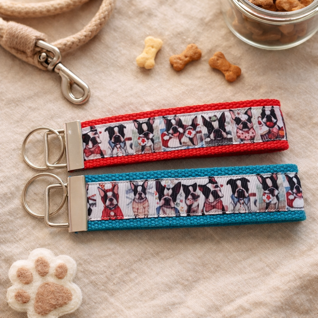 🐶 Boston Terrier Keychain – Handmade Wristlet | Dog Lover Gift | Cute Puppy Key Fob | Gift for Boston Terrier Mom