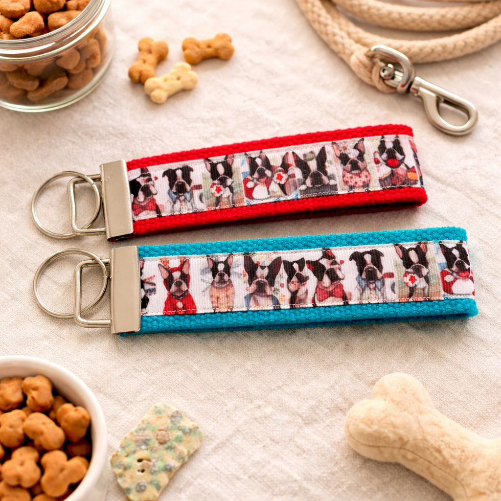 🐶 Boston Terrier Keychain – Handmade Wristlet | Dog Lover Gift | Cute Puppy Key Fob | Gift for Boston Terrier Mom