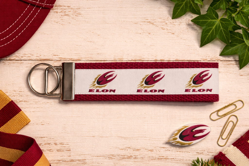 Elon University Keychain Wristlet – Handmade Maroon & Gold Phoenix Key Fob