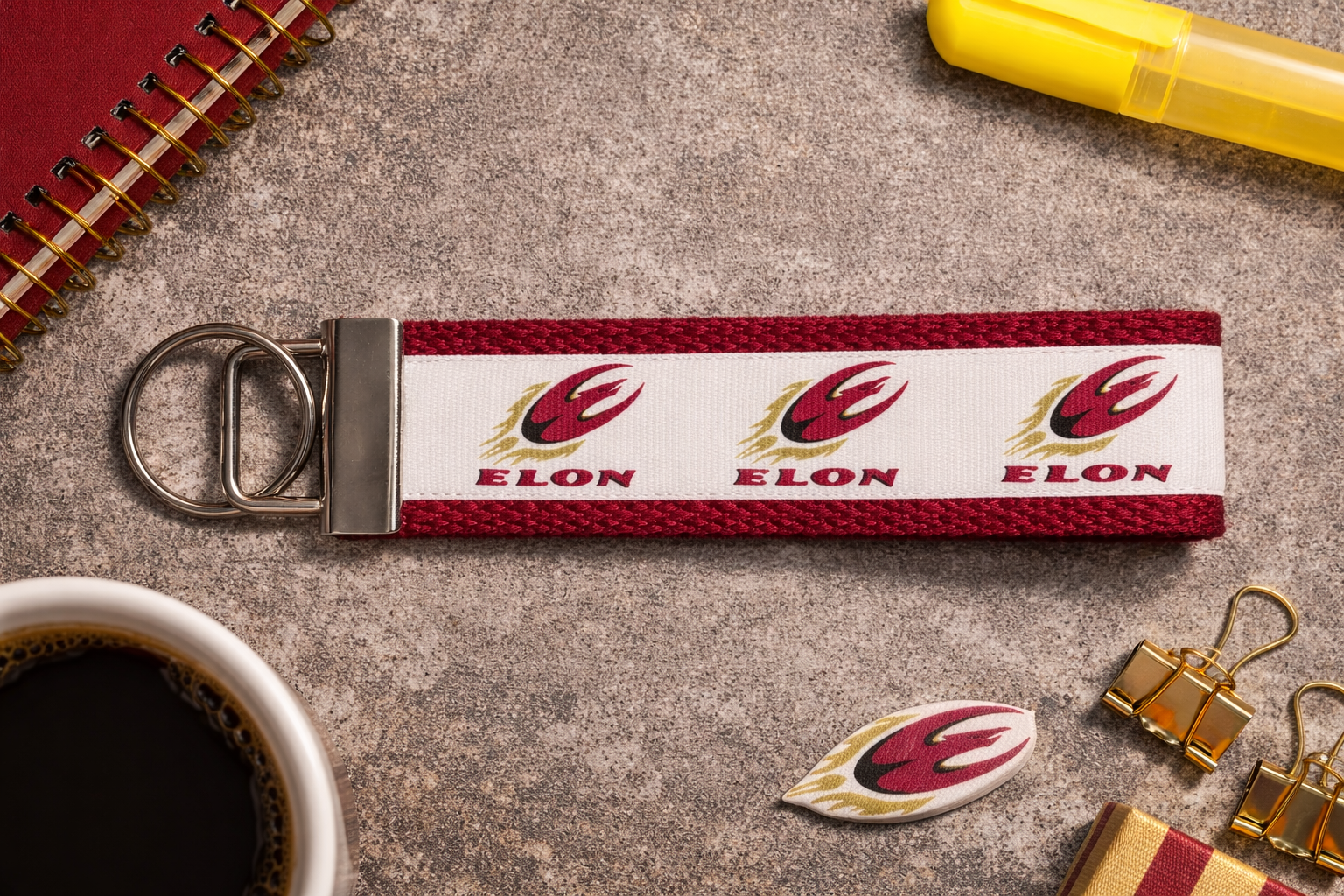 Elon University Keychain Wristlet – Handmade Maroon & Gold Phoenix Key Fob