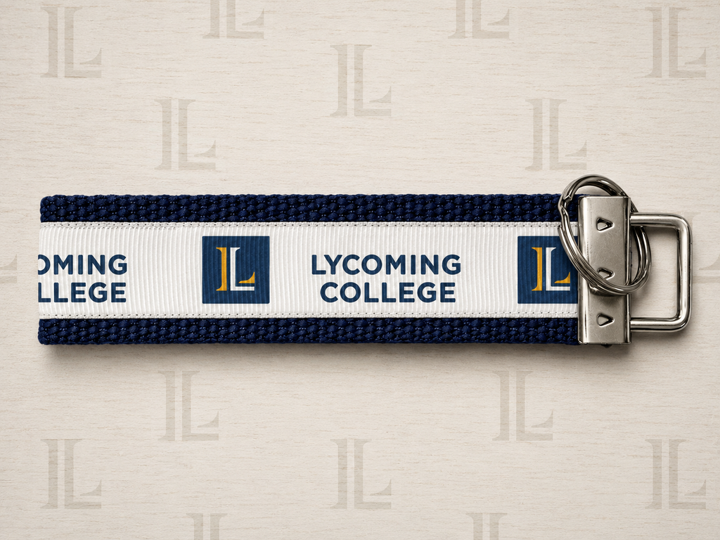 Lycoming College Wristlet Keychain – Navy & White Collegiate Key Fob