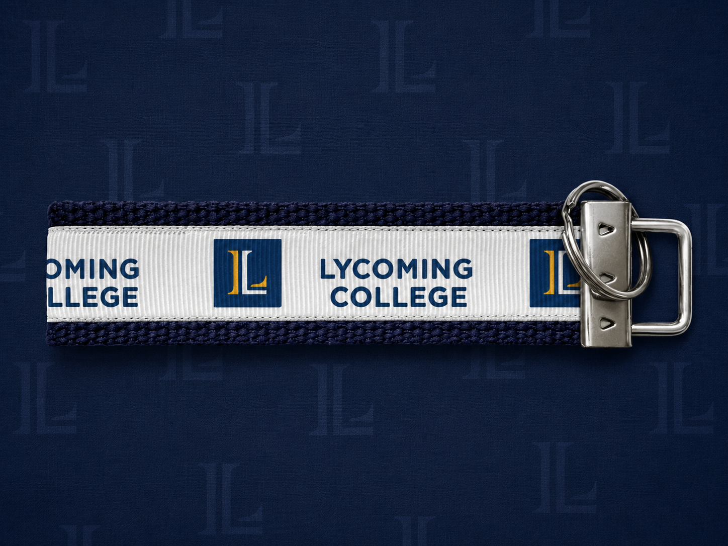 Lycoming College Wristlet Keychain – Navy & White Collegiate Key Fob
