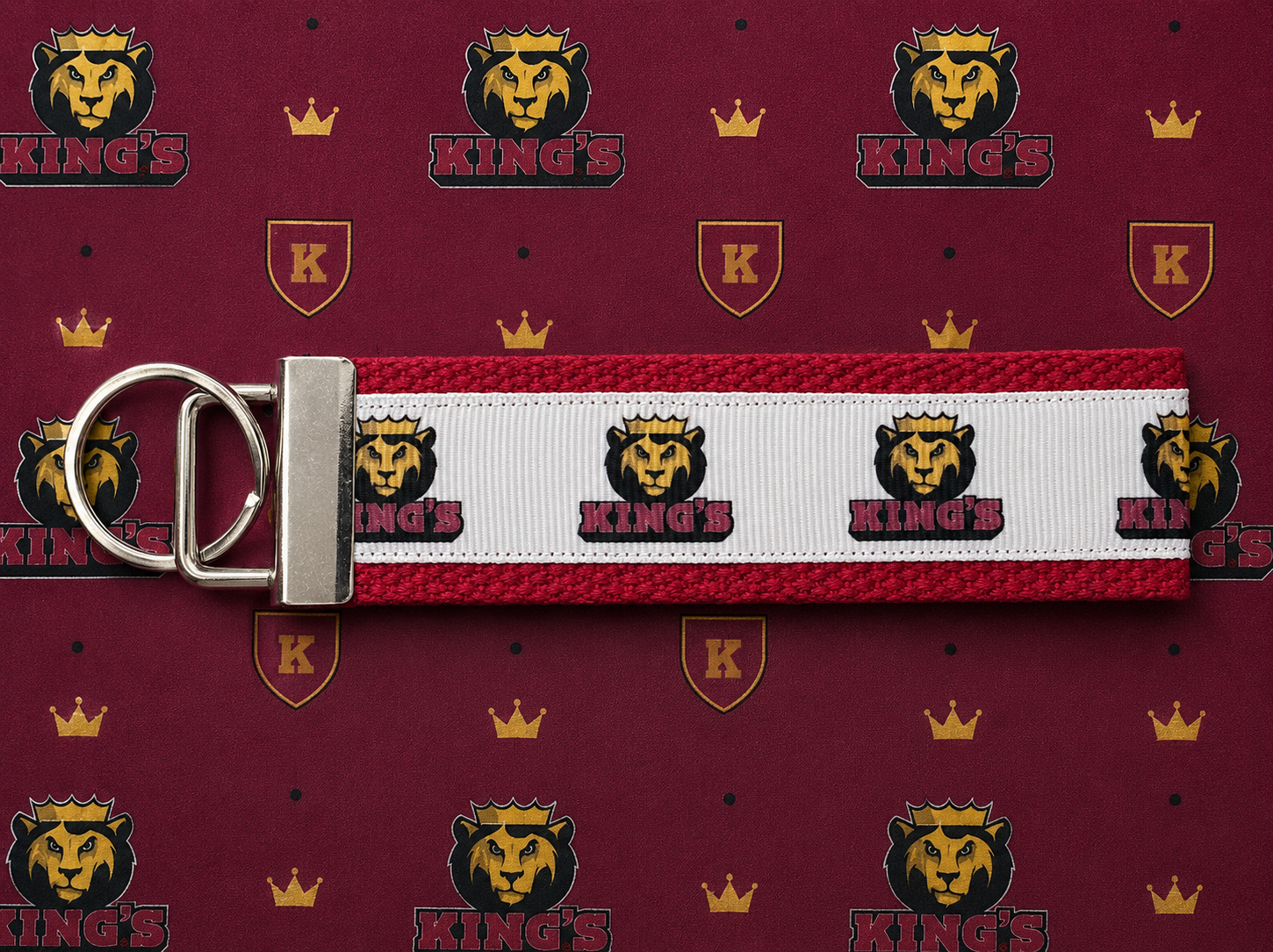 King’s College Wristlet Keychain – Maroon & Gold Key Fob