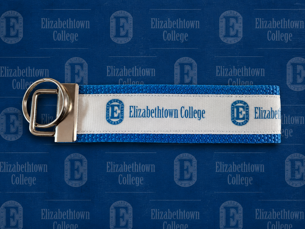 Elizabethtown College Wristlet Keychain – Blue & White Collegiate Key Fob