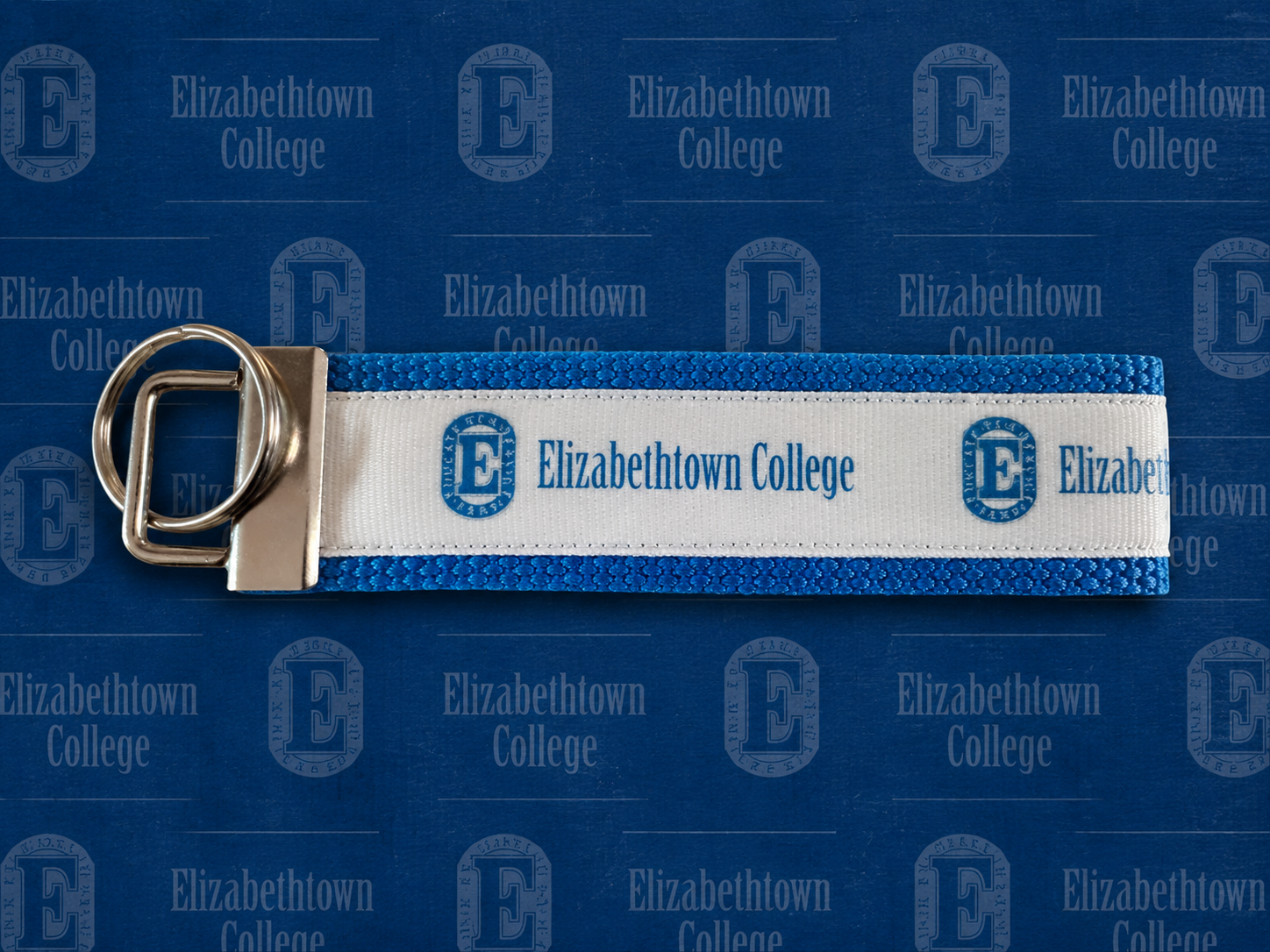Elizabethtown College Wristlet Keychain – Blue & White Collegiate Key Fob